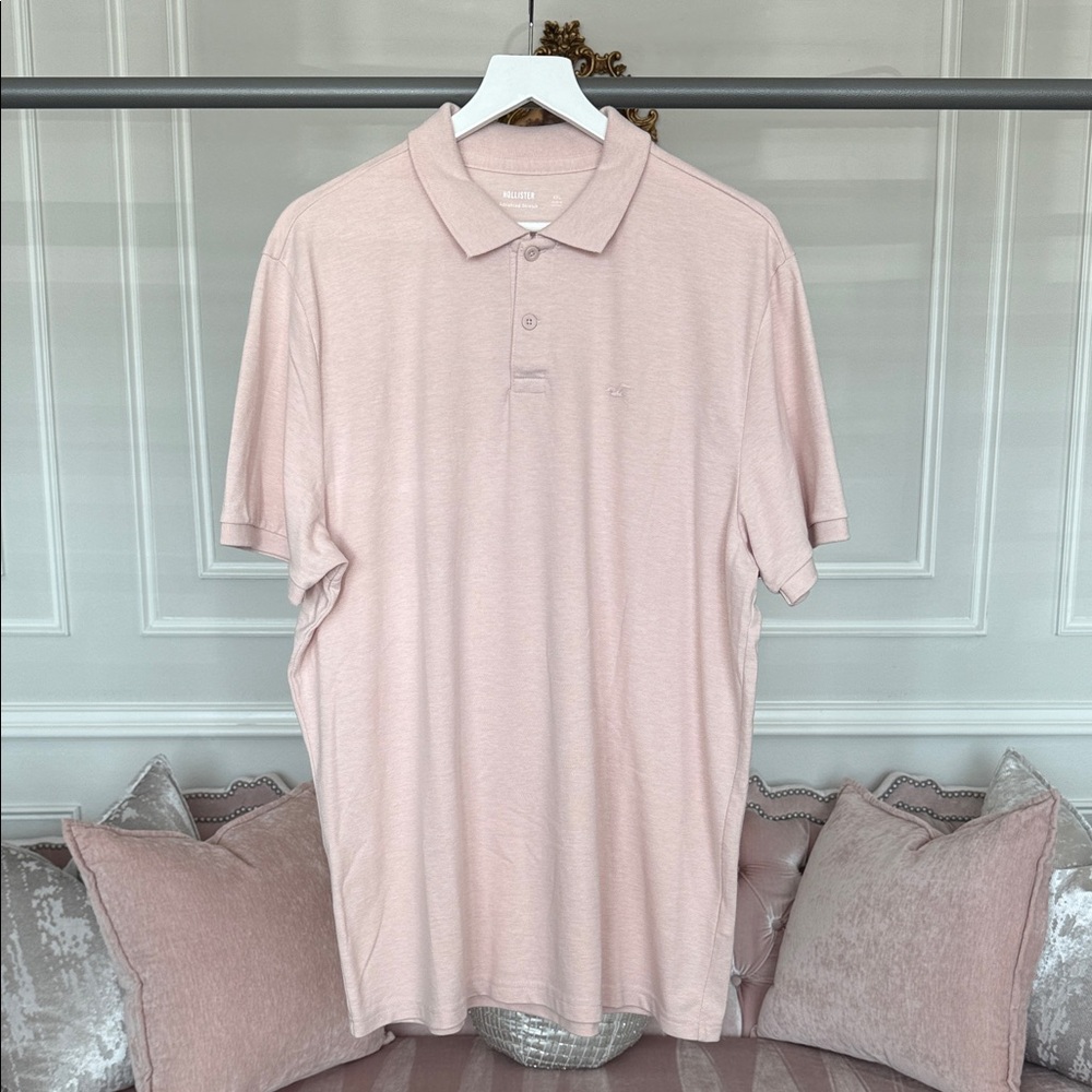 HOLLISTER  Men's Light Pink Polo Shirt SIZE XXL Advanced stretch